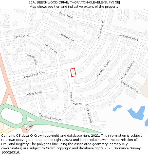 26A, BEECHWOOD DRIVE, THORNTON-CLEVELEYS, FY5 5EJ: Location map and indicative extent of plot