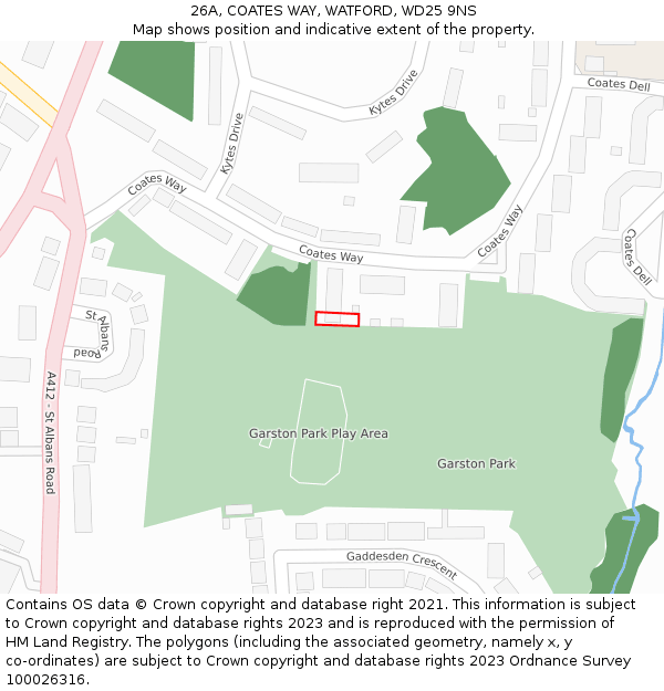 26A, COATES WAY, WATFORD, WD25 9NS: Location map and indicative extent of plot
