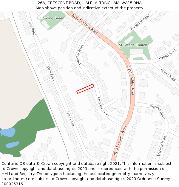 26A, CRESCENT ROAD, HALE, ALTRINCHAM, WA15 9NA: Location map and indicative extent of plot