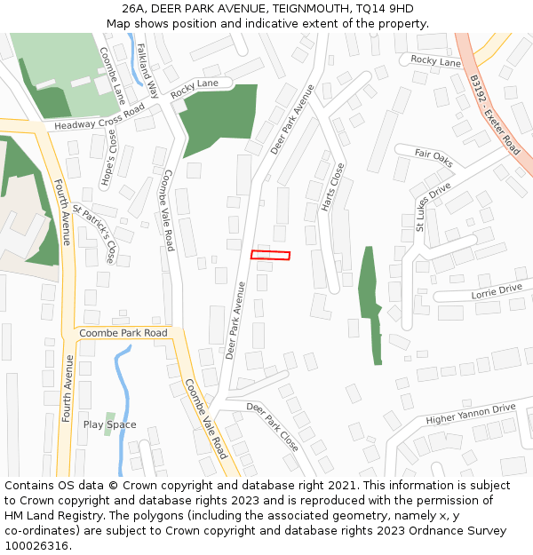 26A, DEER PARK AVENUE, TEIGNMOUTH, TQ14 9HD: Location map and indicative extent of plot