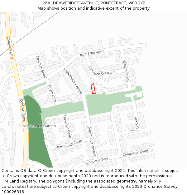 26A, DRAWBRIDGE AVENUE, PONTEFRACT, WF8 2YP: Location map and indicative extent of plot