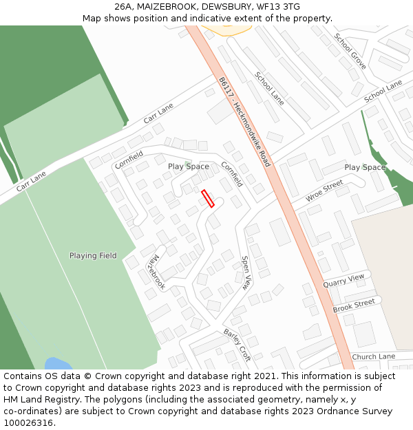 26A, MAIZEBROOK, DEWSBURY, WF13 3TG: Location map and indicative extent of plot