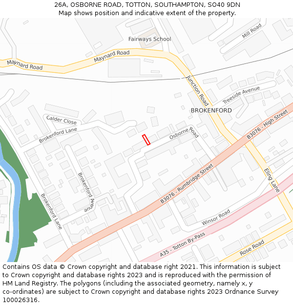 26A, OSBORNE ROAD, TOTTON, SOUTHAMPTON, SO40 9DN: Location map and indicative extent of plot