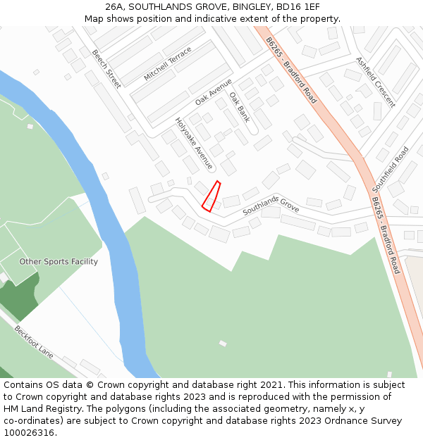 26A, SOUTHLANDS GROVE, BINGLEY, BD16 1EF: Location map and indicative extent of plot