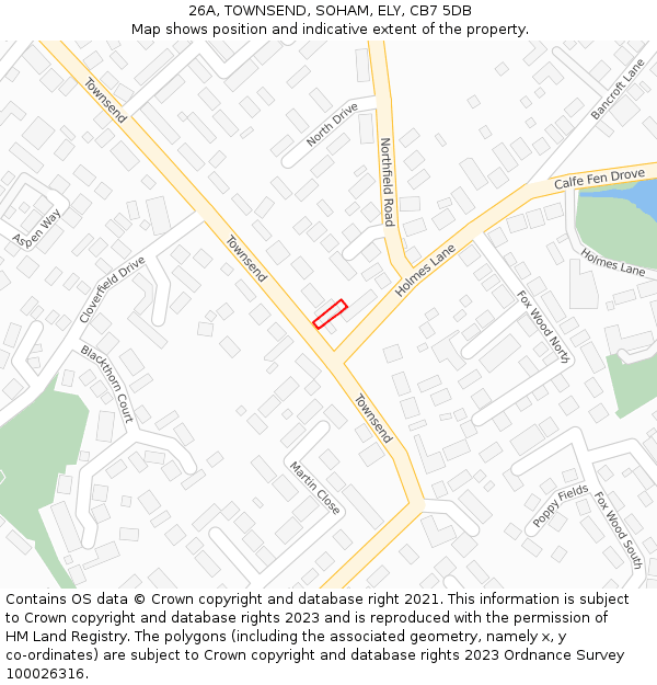 26A, TOWNSEND, SOHAM, ELY, CB7 5DB: Location map and indicative extent of plot