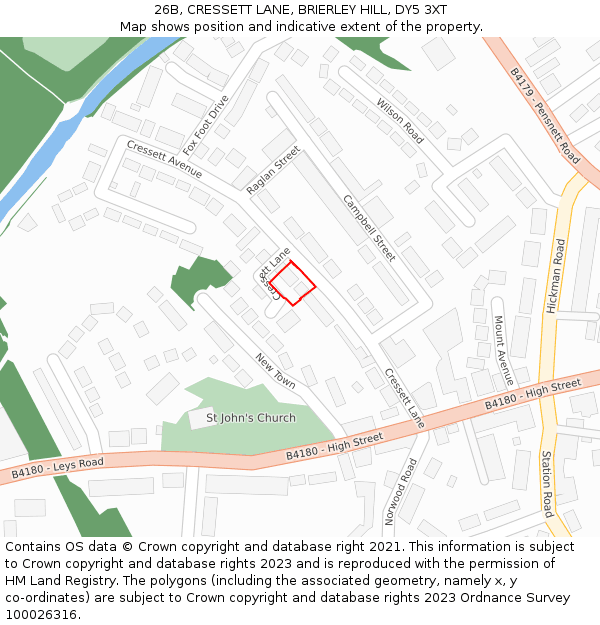 26B, CRESSETT LANE, BRIERLEY HILL, DY5 3XT: Location map and indicative extent of plot