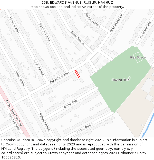 26B, EDWARDS AVENUE, RUISLIP, HA4 6UZ: Location map and indicative extent of plot