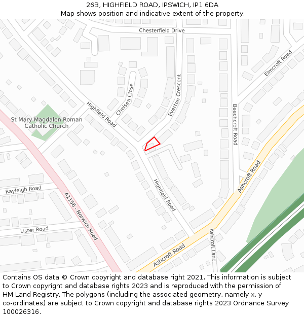 26B, HIGHFIELD ROAD, IPSWICH, IP1 6DA: Location map and indicative extent of plot