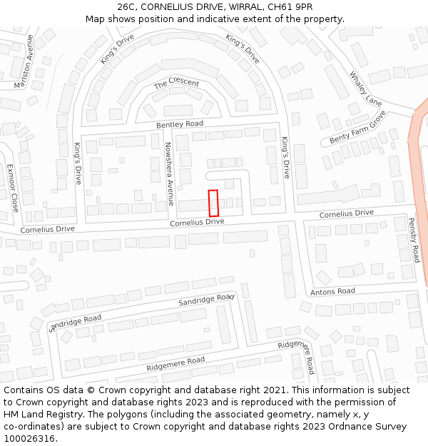 26C, CORNELIUS DRIVE, WIRRAL, CH61 9PR: Location map and indicative extent of plot