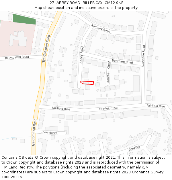 27, ABBEY ROAD, BILLERICAY, CM12 9NF: Location map and indicative extent of plot