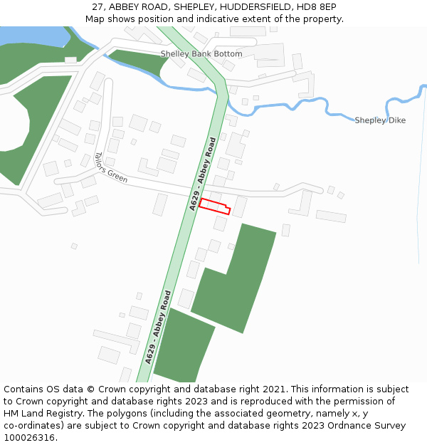 27, ABBEY ROAD, SHEPLEY, HUDDERSFIELD, HD8 8EP: Location map and indicative extent of plot