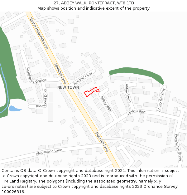 27, ABBEY WALK, PONTEFRACT, WF8 1TB: Location map and indicative extent of plot