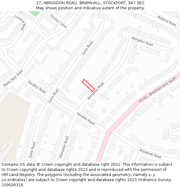 27, ABINGDON ROAD, BRAMHALL, STOCKPORT, SK7 3EZ: Location map and indicative extent of plot