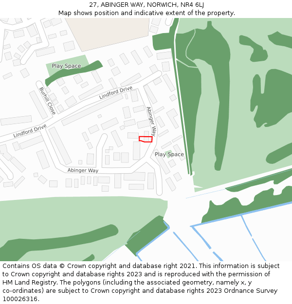 27, ABINGER WAY, NORWICH, NR4 6LJ: Location map and indicative extent of plot