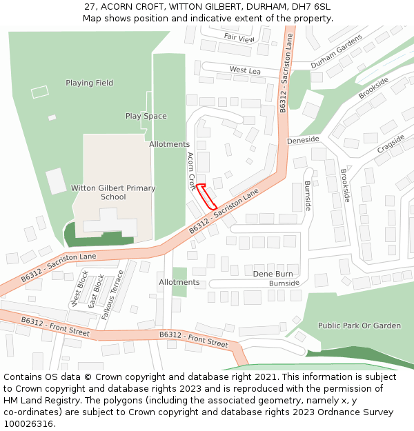 27, ACORN CROFT, WITTON GILBERT, DURHAM, DH7 6SL: Location map and indicative extent of plot
