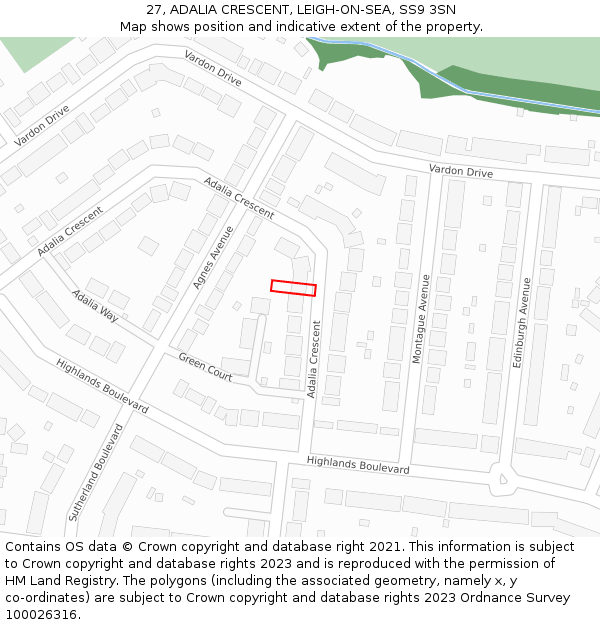 27, ADALIA CRESCENT, LEIGH-ON-SEA, SS9 3SN: Location map and indicative extent of plot