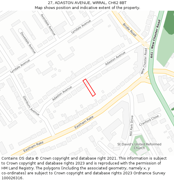 27, ADASTON AVENUE, WIRRAL, CH62 8BT: Location map and indicative extent of plot