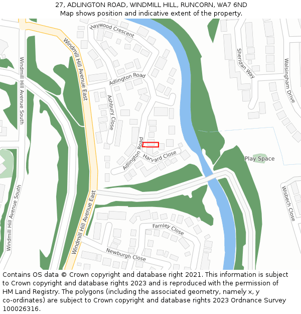 27, ADLINGTON ROAD, WINDMILL HILL, RUNCORN, WA7 6ND: Location map and indicative extent of plot