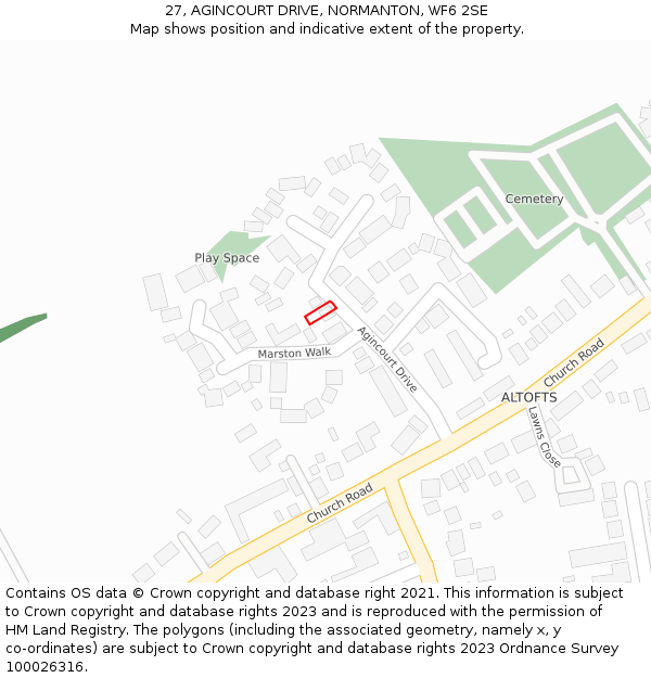 27, AGINCOURT DRIVE, NORMANTON, WF6 2SE: Location map and indicative extent of plot