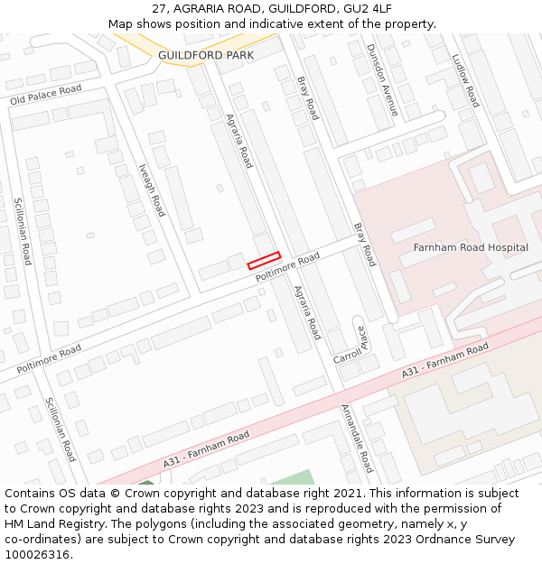 27, AGRARIA ROAD, GUILDFORD, GU2 4LF: Location map and indicative extent of plot