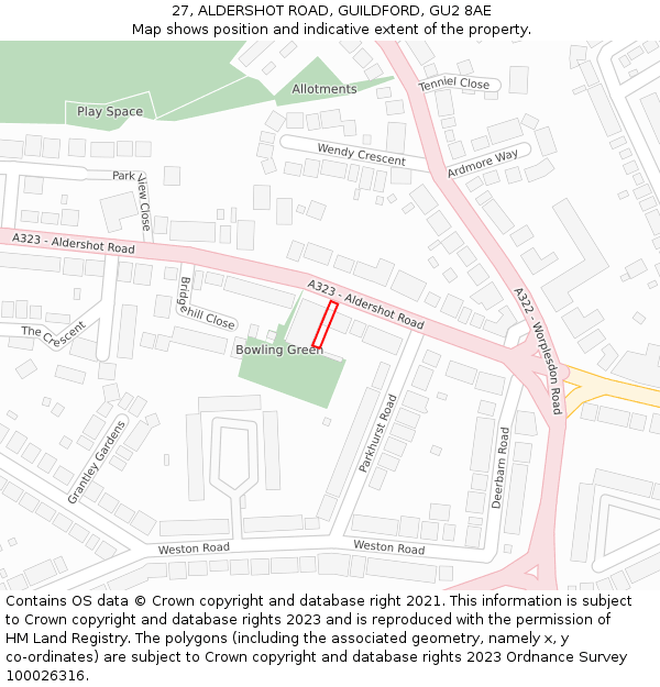 27, ALDERSHOT ROAD, GUILDFORD, GU2 8AE: Location map and indicative extent of plot