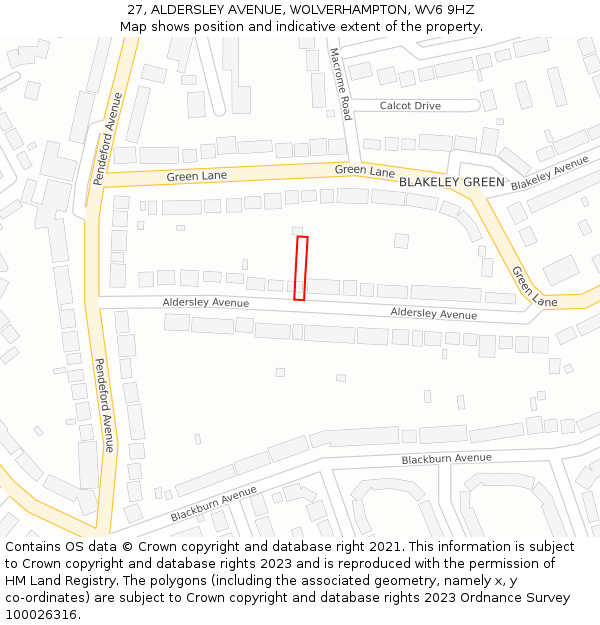 27, ALDERSLEY AVENUE, WOLVERHAMPTON, WV6 9HZ: Location map and indicative extent of plot