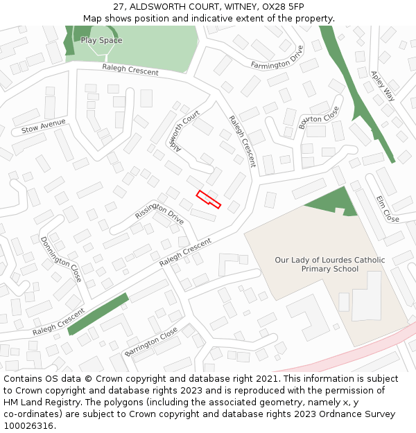 27, ALDSWORTH COURT, WITNEY, OX28 5FP: Location map and indicative extent of plot