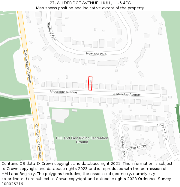 27, ALLDERIDGE AVENUE, HULL, HU5 4EG: Location map and indicative extent of plot