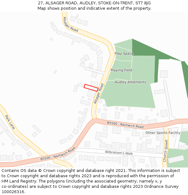 27, ALSAGER ROAD, AUDLEY, STOKE-ON-TRENT, ST7 8JG: Location map and indicative extent of plot