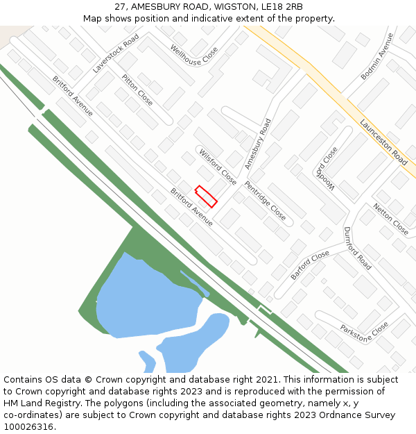 27, AMESBURY ROAD, WIGSTON, LE18 2RB: Location map and indicative extent of plot