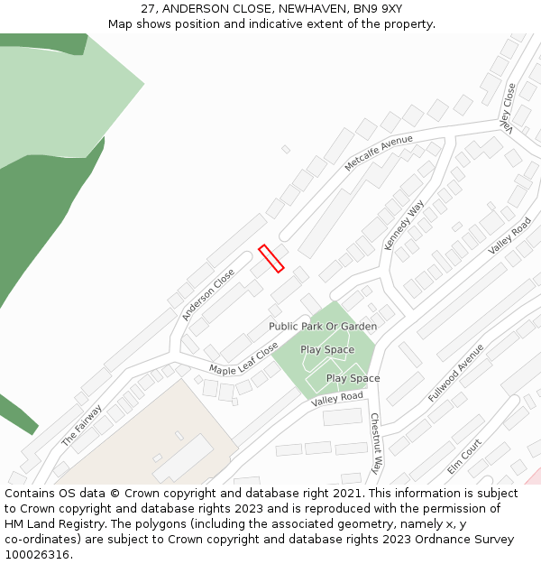 27, ANDERSON CLOSE, NEWHAVEN, BN9 9XY: Location map and indicative extent of plot