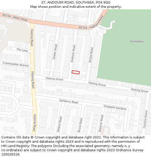 27, ANDOVER ROAD, SOUTHSEA, PO4 9QG: Location map and indicative extent of plot