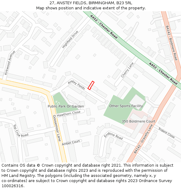 27, ANSTEY FIELDS, BIRMINGHAM, B23 5RL: Location map and indicative extent of plot