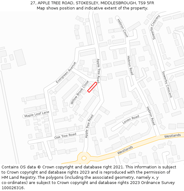 27, APPLE TREE ROAD, STOKESLEY, MIDDLESBROUGH, TS9 5FR: Location map and indicative extent of plot