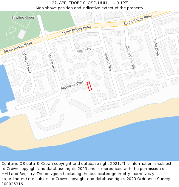 27, APPLEDORE CLOSE, HULL, HU9 1PZ: Location map and indicative extent of plot