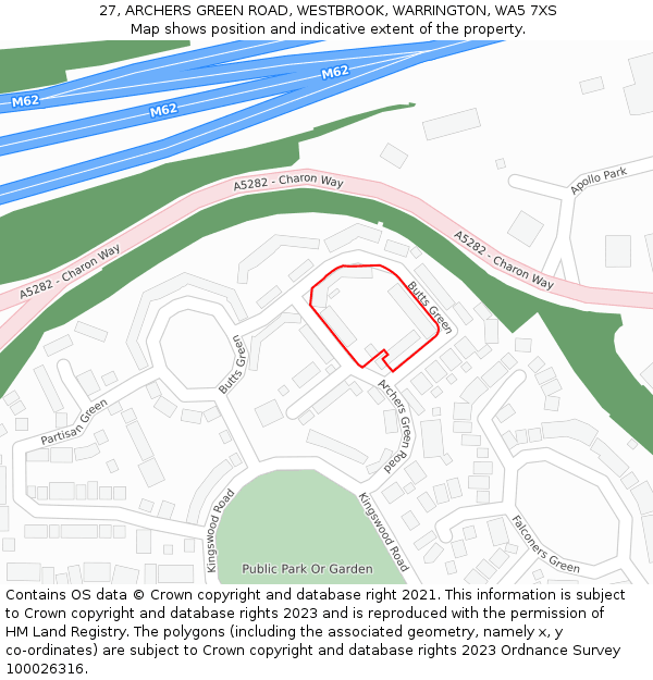 27, ARCHERS GREEN ROAD, WESTBROOK, WARRINGTON, WA5 7XS: Location map and indicative extent of plot