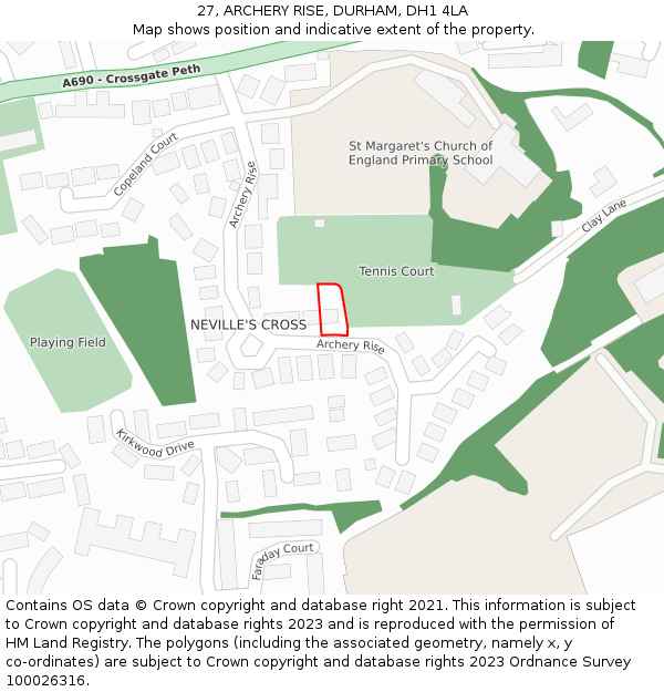 27, ARCHERY RISE, DURHAM, DH1 4LA: Location map and indicative extent of plot