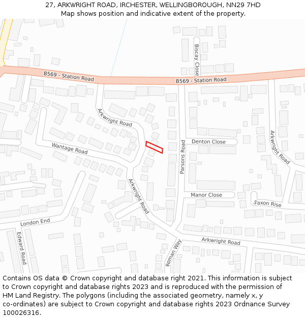 27, ARKWRIGHT ROAD, IRCHESTER, WELLINGBOROUGH, NN29 7HD: Location map and indicative extent of plot