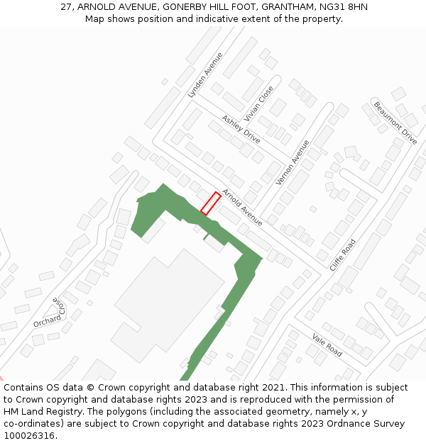 27, ARNOLD AVENUE, GONERBY HILL FOOT, GRANTHAM, NG31 8HN: Location map and indicative extent of plot