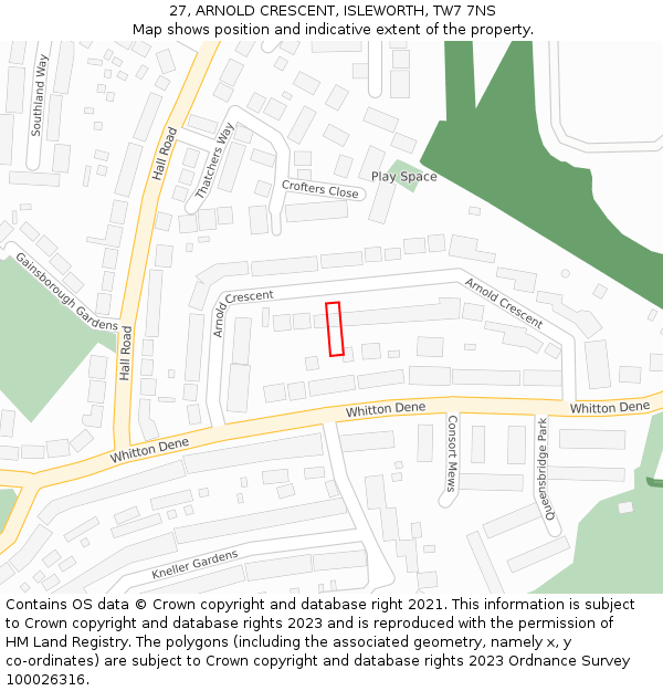 27, ARNOLD CRESCENT, ISLEWORTH, TW7 7NS: Location map and indicative extent of plot
