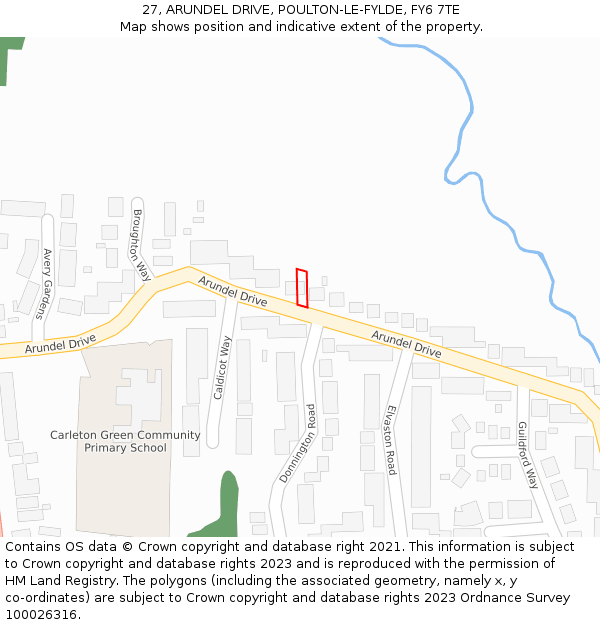 27, ARUNDEL DRIVE, POULTON-LE-FYLDE, FY6 7TE: Location map and indicative extent of plot