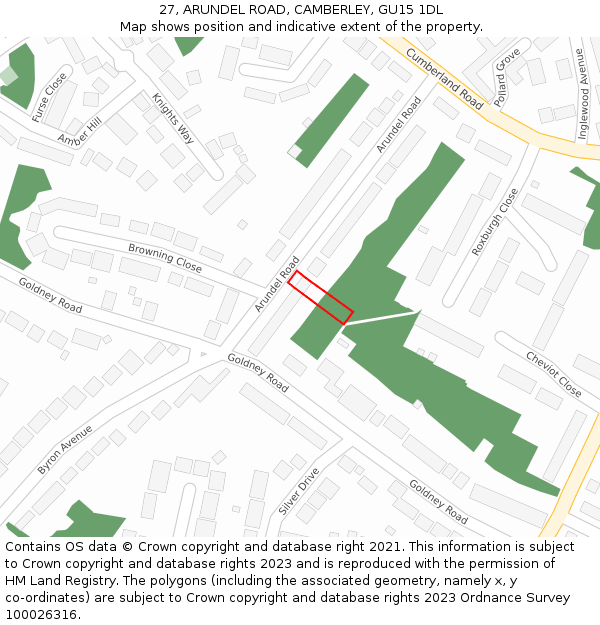 27, ARUNDEL ROAD, CAMBERLEY, GU15 1DL: Location map and indicative extent of plot