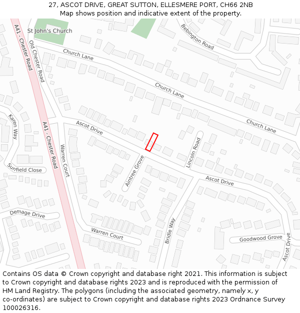 27, ASCOT DRIVE, GREAT SUTTON, ELLESMERE PORT, CH66 2NB: Location map and indicative extent of plot