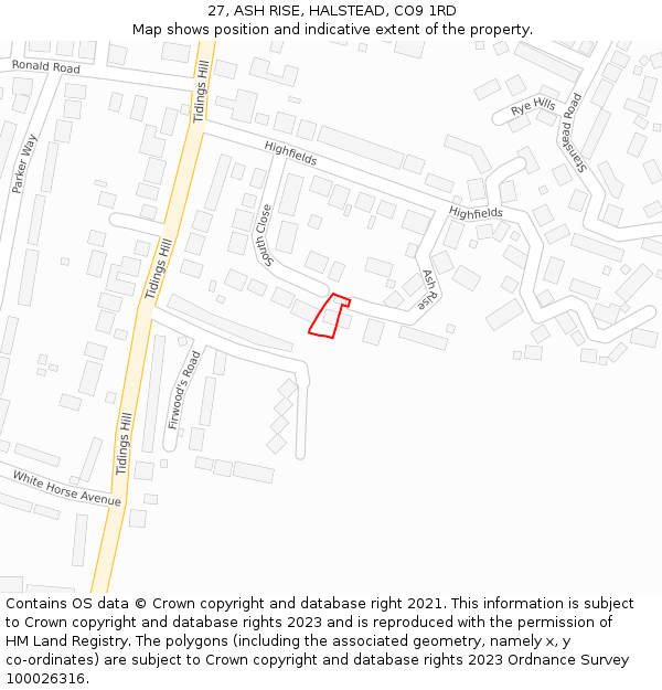 27, ASH RISE, HALSTEAD, CO9 1RD: Location map and indicative extent of plot