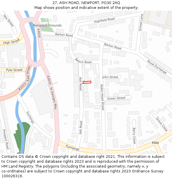 27, ASH ROAD, NEWPORT, PO30 2AQ: Location map and indicative extent of plot