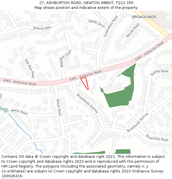 27, ASHBURTON ROAD, NEWTON ABBOT, TQ12 1RX: Location map and indicative extent of plot