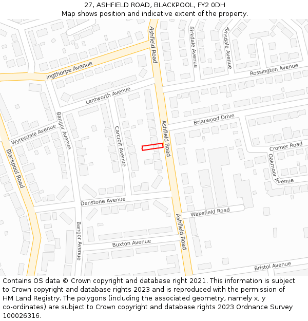 27, ASHFIELD ROAD, BLACKPOOL, FY2 0DH: Location map and indicative extent of plot