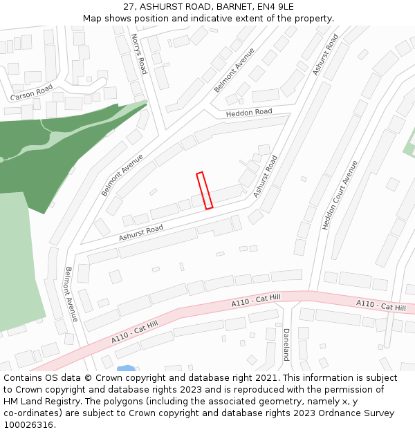 27, ASHURST ROAD, BARNET, EN4 9LE: Location map and indicative extent of plot
