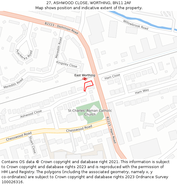 27, ASHWOOD CLOSE, WORTHING, BN11 2AF: Location map and indicative extent of plot