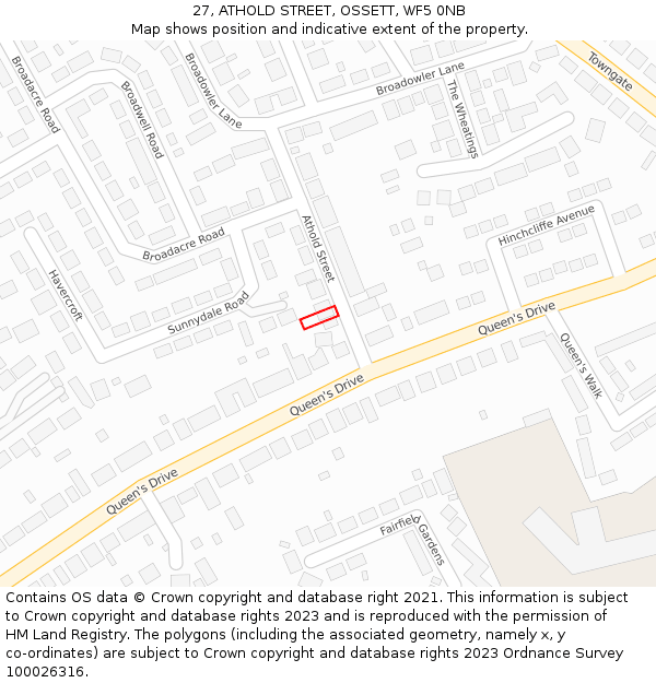 27, ATHOLD STREET, OSSETT, WF5 0NB: Location map and indicative extent of plot